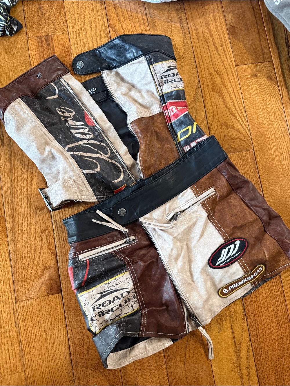 Jaded London Brown Black Cream Patchwork Leather Mini Skirt & Top